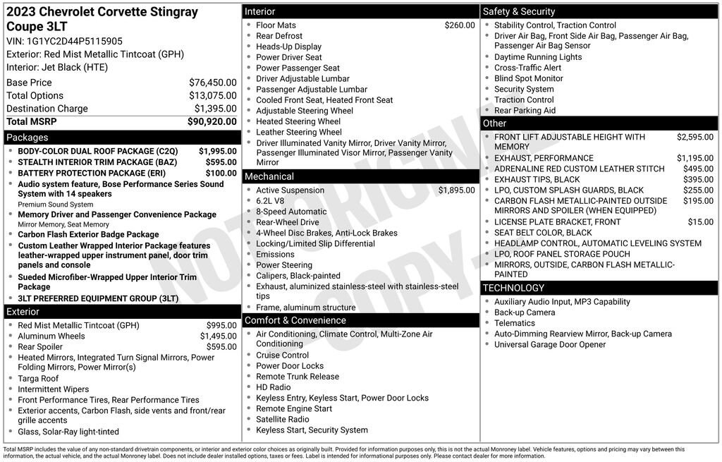 Used 2023 Chevrolet Corvette Stingray 3LT Performance