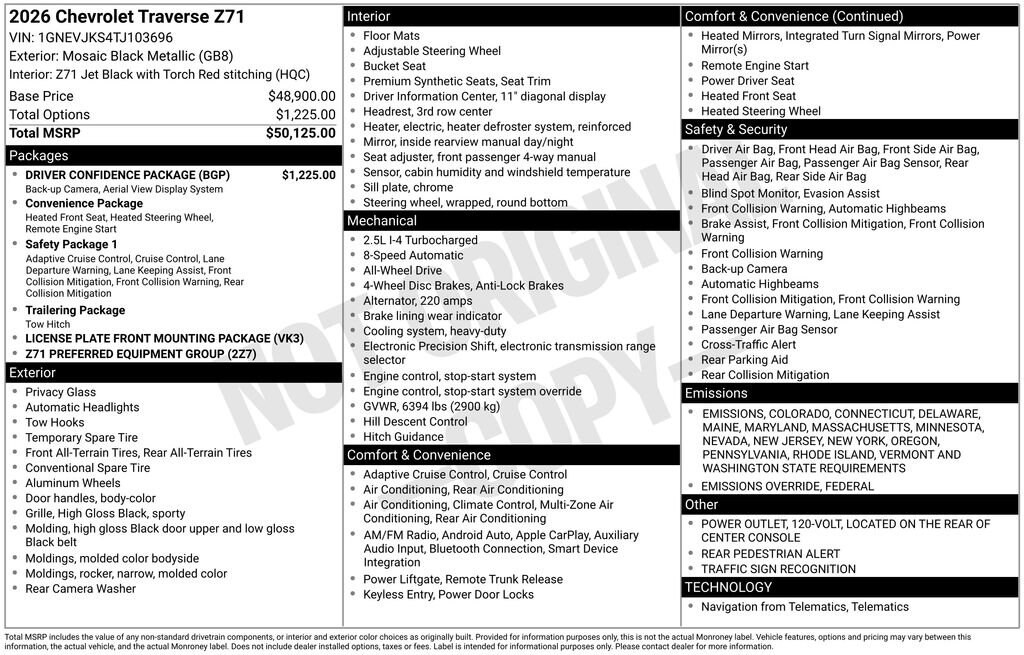 New 2026 Chevrolet Traverse Z71 SUV