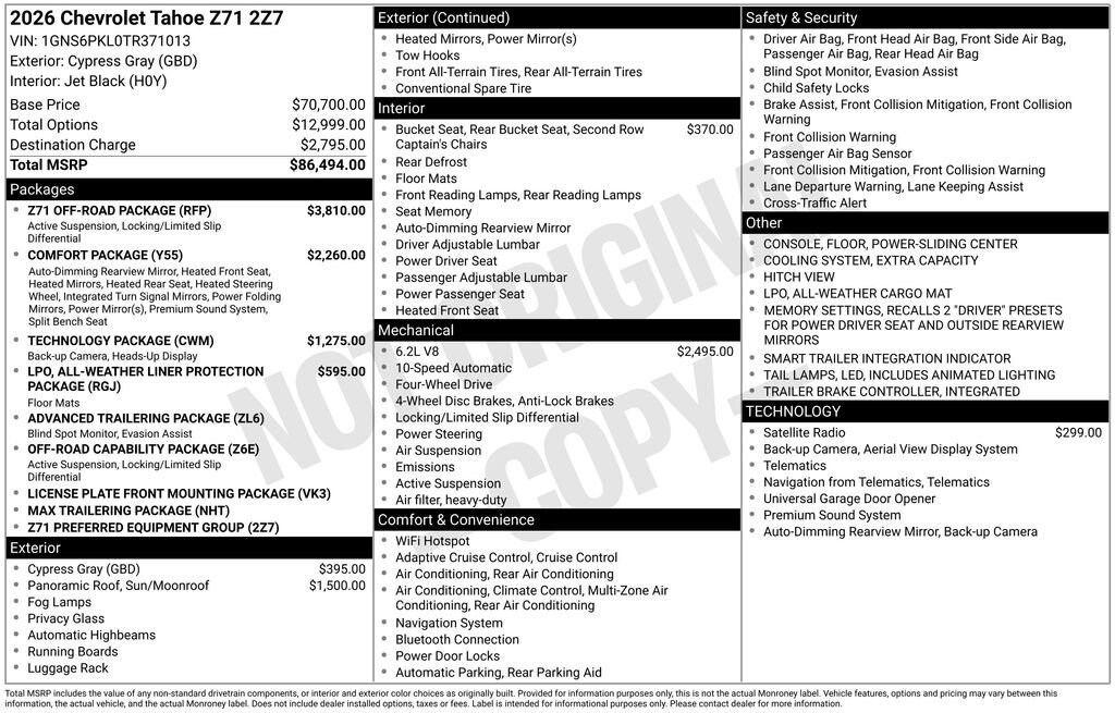 New 2026 Chevrolet Tahoe Z71 SUV