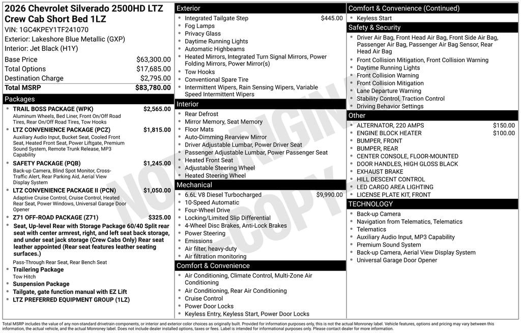 New 2026 Chevrolet Silverado 2500 HD LTZ Truck