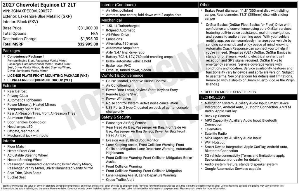New 2027 Chevrolet Equinox LT SUV
