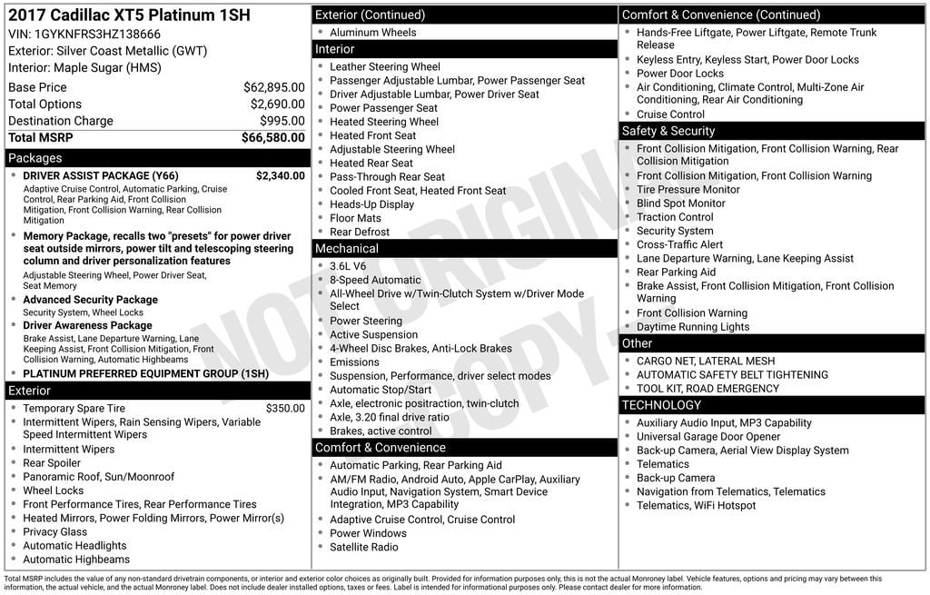 Used 2017 CADILLAC XT5 Platinum AWD SUV