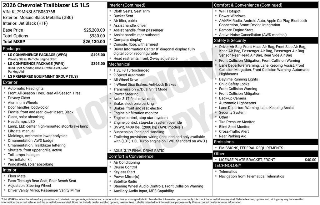 New 2026 Chevrolet Trailblazer LS SUV