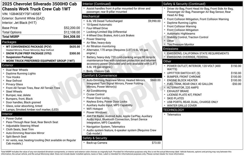 New 2025 Chevrolet Silverado 3500 HD Chassis Cab Work Truck Truck