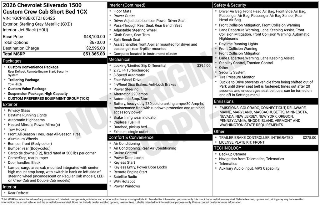 New 2026 Chevrolet Silverado 1500 Custom Truck