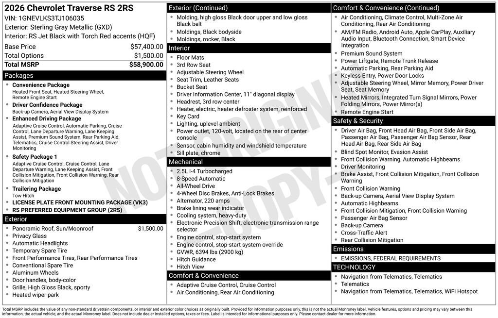 New 2026 Chevrolet Traverse RS SUV
