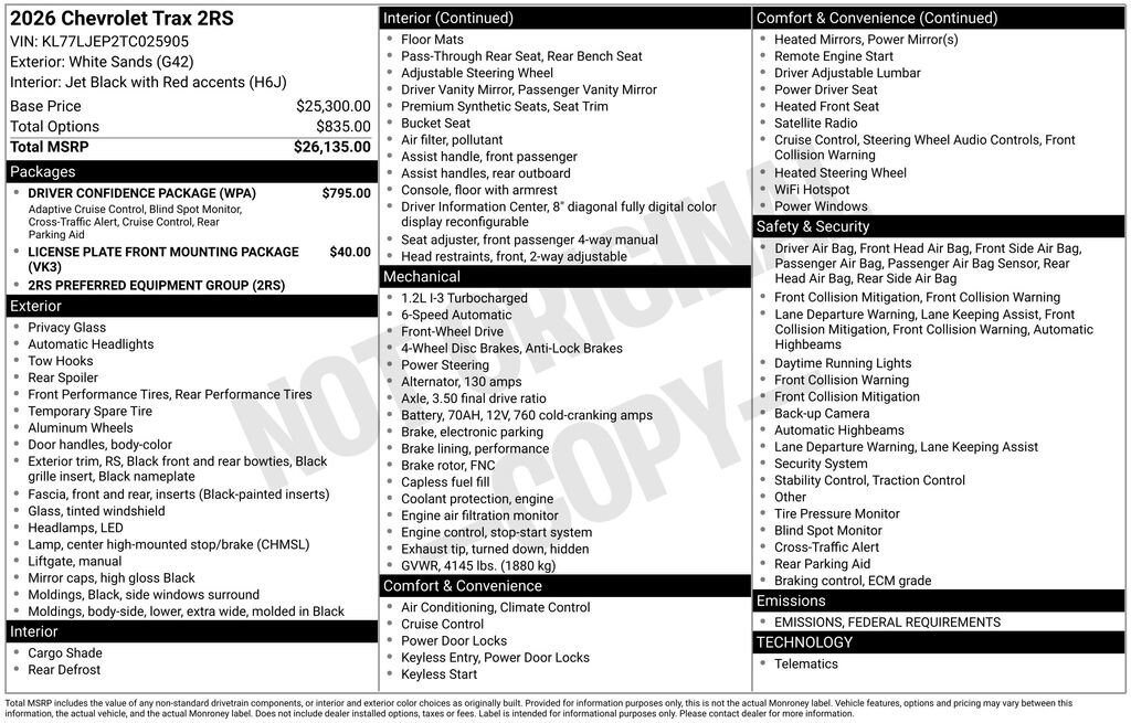 New 2026 Chevrolet Trax 2RS SUV
