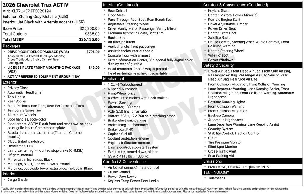 New 2026 Chevrolet Trax Activ SUV