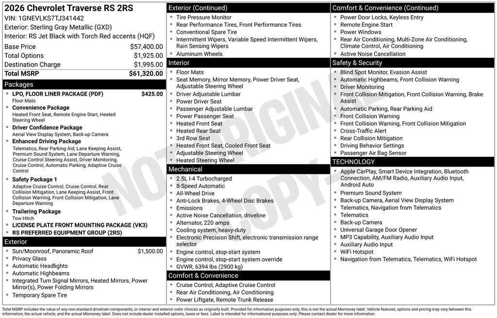 New 2026 Chevrolet Traverse RS SUV