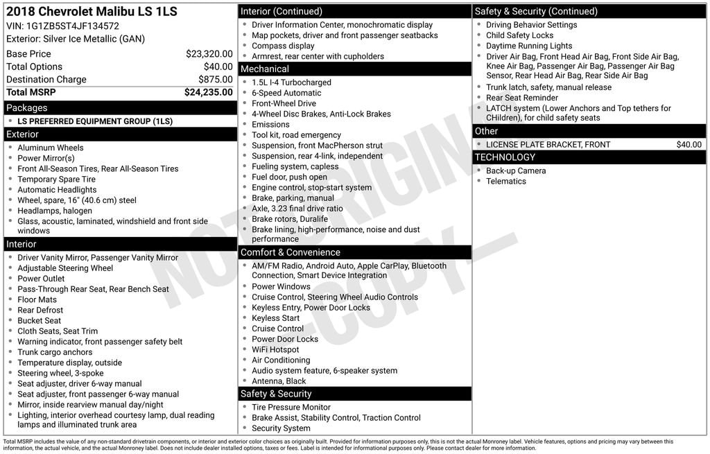 Used 2018 Chevrolet Malibu LS Car