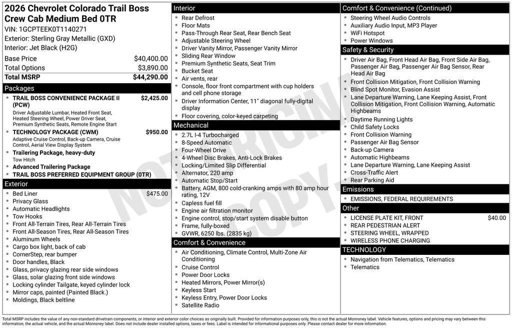New 2026 Chevrolet Colorado Trail Boss Truck