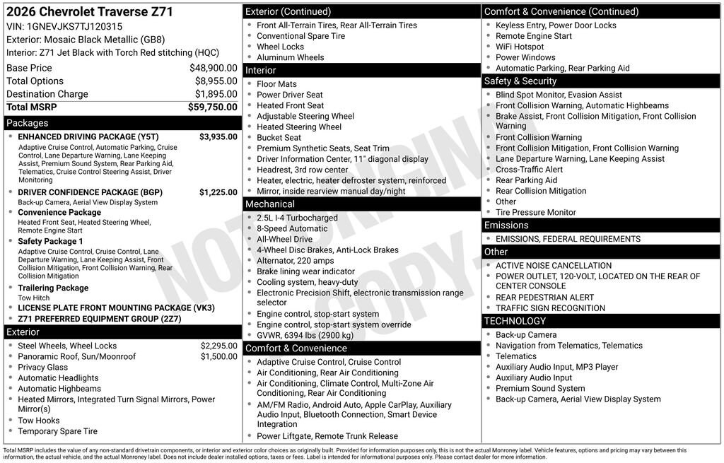 New 2026 Chevrolet Traverse Z71 SUV
