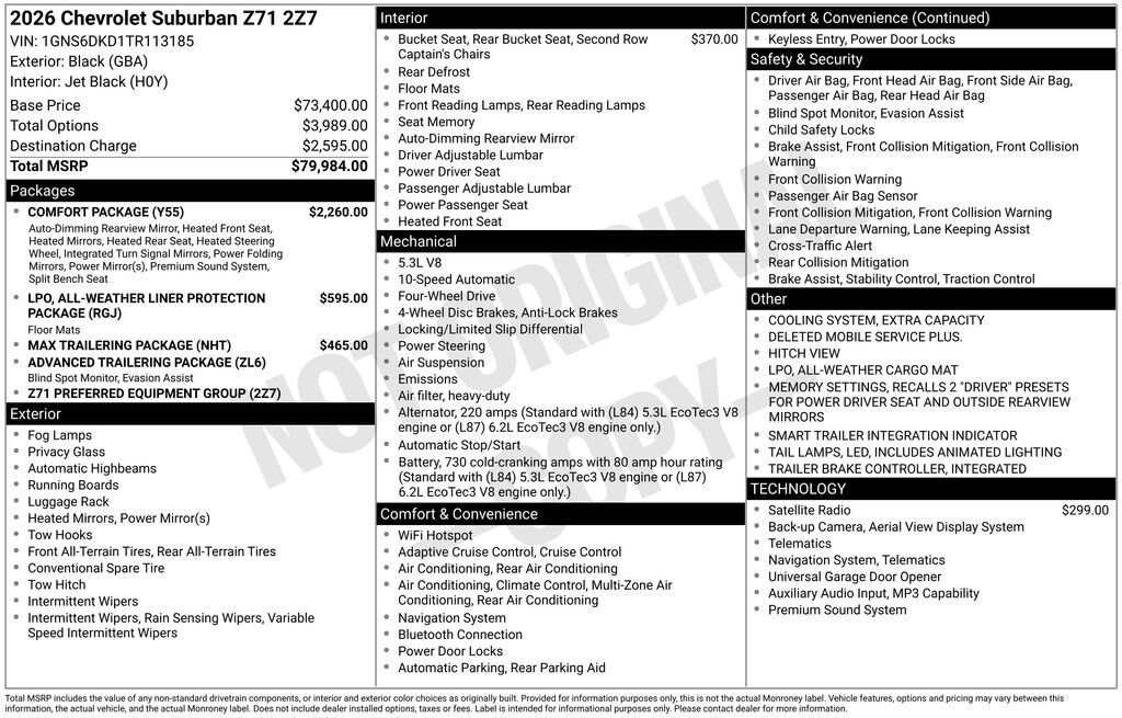 New 2026 Chevrolet Suburban Z71 SUV