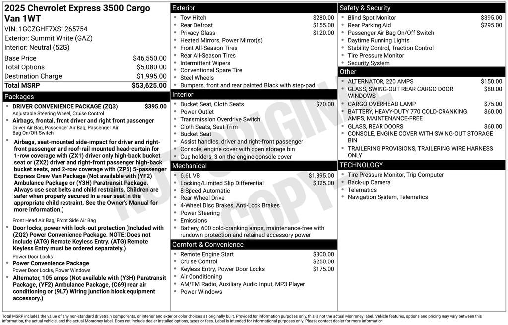 New 2025 Chevrolet Express Cargo WT Van