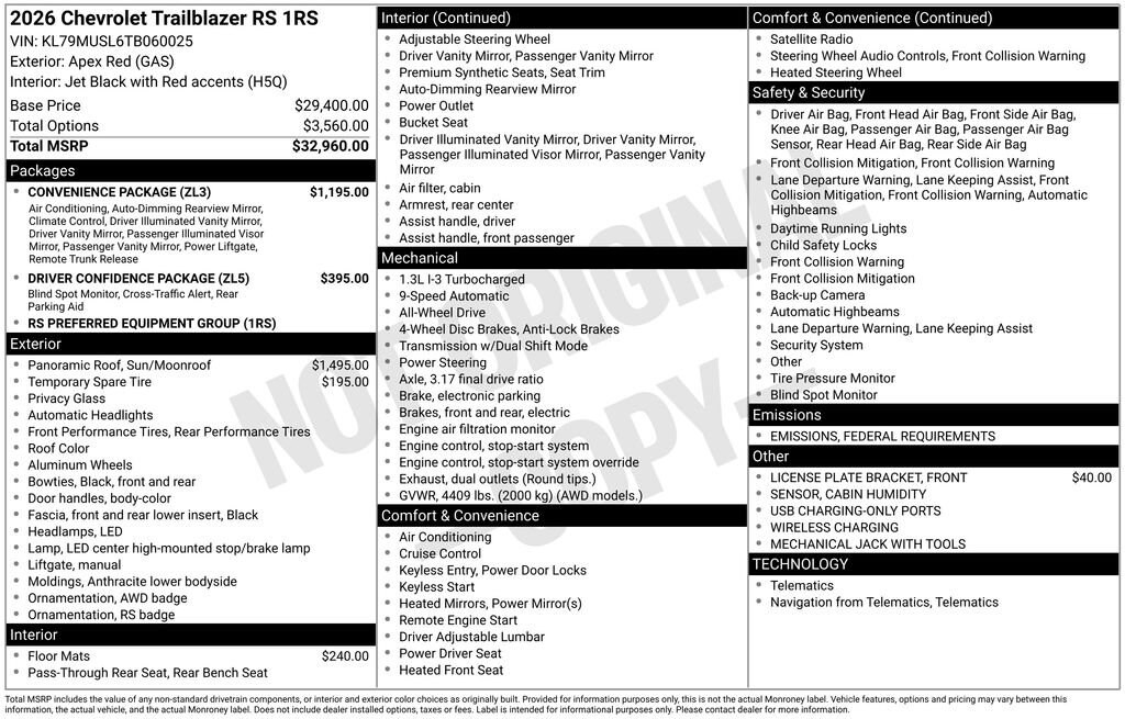 New 2026 Chevrolet Trailblazer RS SUV