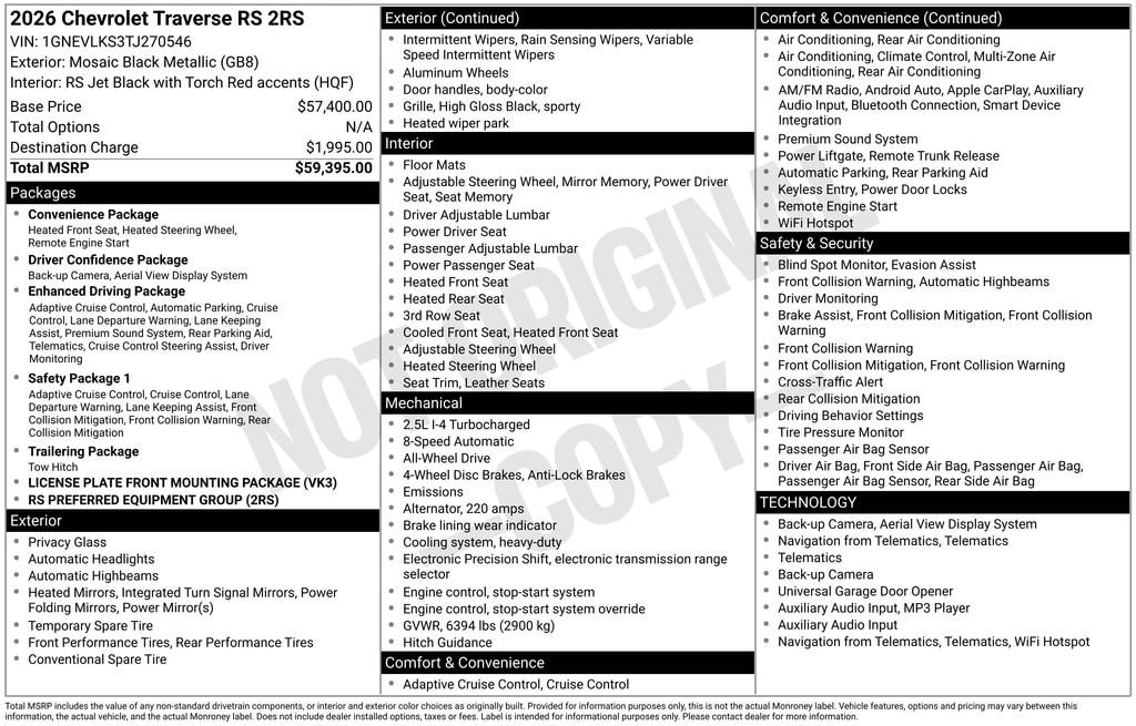 New 2026 Chevrolet Traverse RS SUV