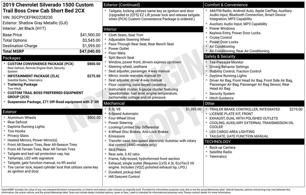 Used 2019 Chevrolet Silverado 1500 Custom Trail Boss Truck
