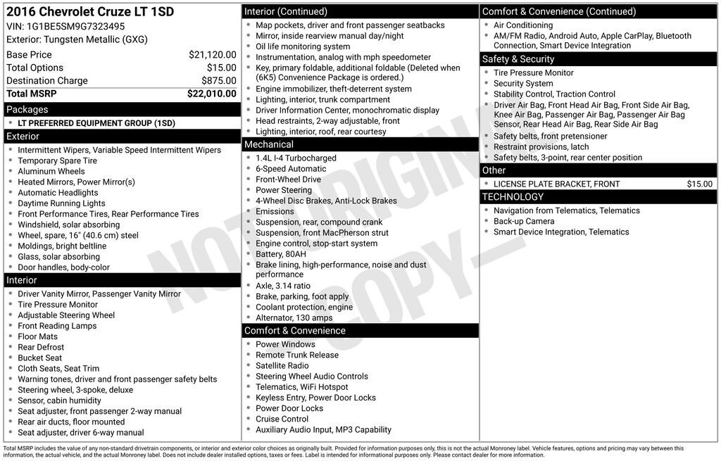 Used 2016 Chevrolet Cruze LT Car