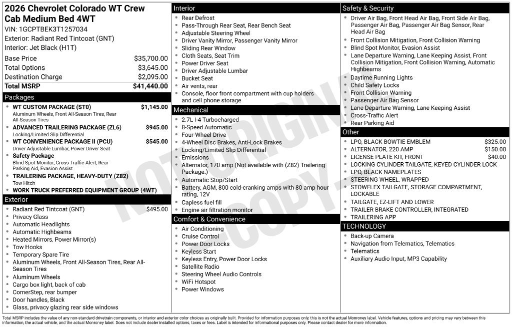 New 2026 Chevrolet Colorado WT Truck