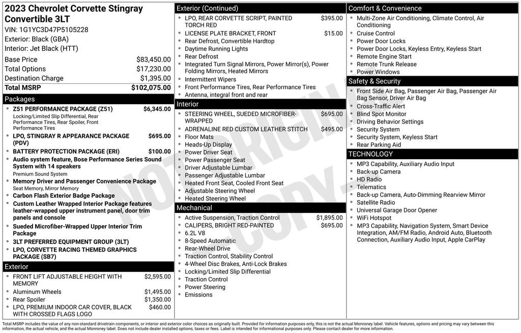 Used 2023 Chevrolet Corvette Stingray 3LT Performance