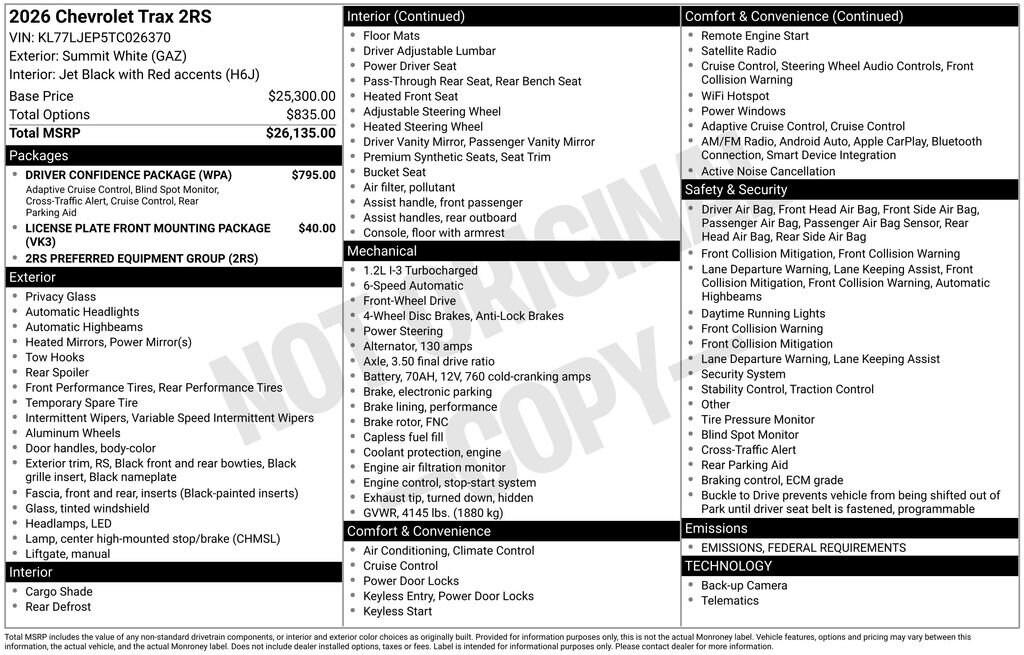 New 2026 Chevrolet Trax 2RS SUV