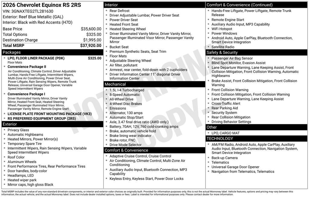 New 2026 Chevrolet Equinox RS SUV