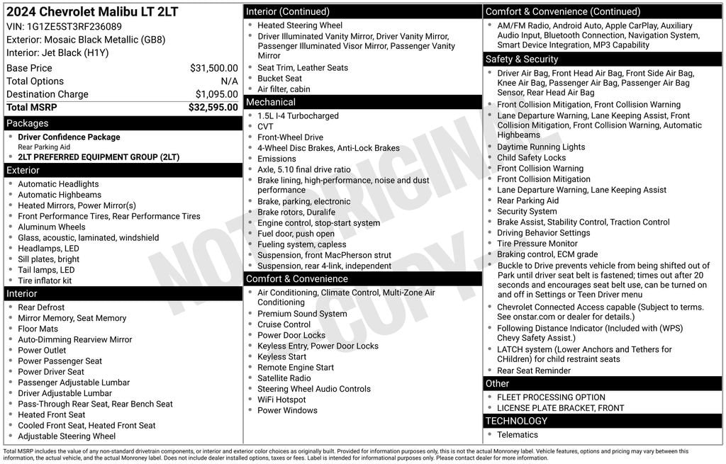 Used 2024 Chevrolet Malibu 2LT Car