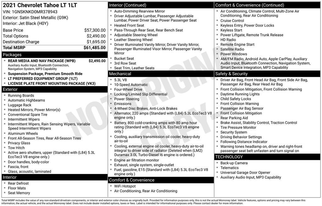 Used 2021 Chevrolet Tahoe LT SUV