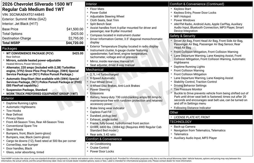 New 2026 Chevrolet Silverado 1500 WT Truck