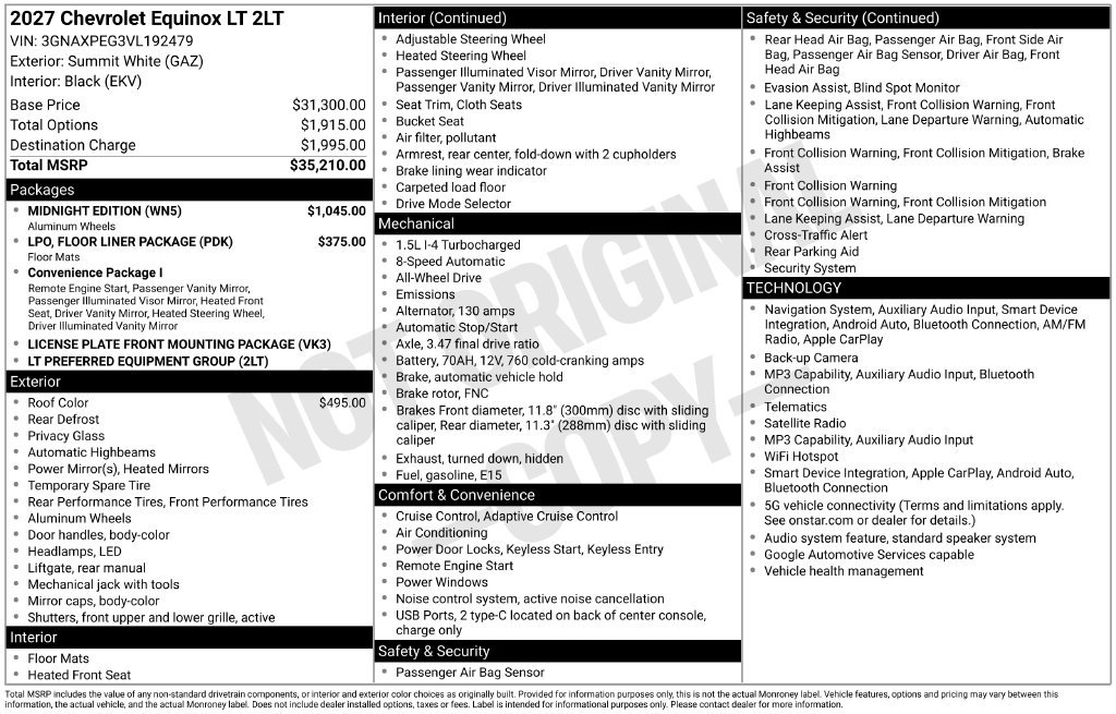 New 2027 Chevrolet Equinox LT SUV