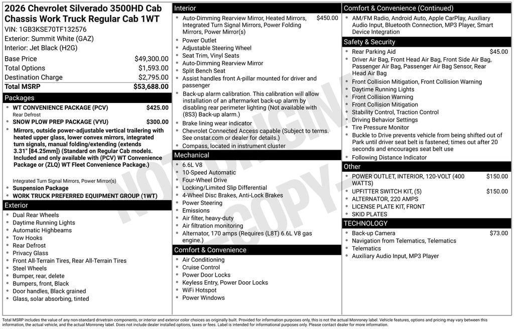 New 2026 Chevrolet Silverado 3500 HD Chassis Cab Work Truck Truck
