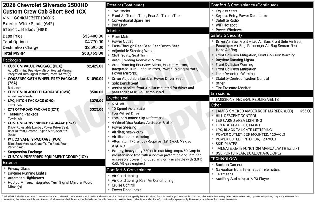 New 2026 Chevrolet Silverado 2500 HD Custom Truck