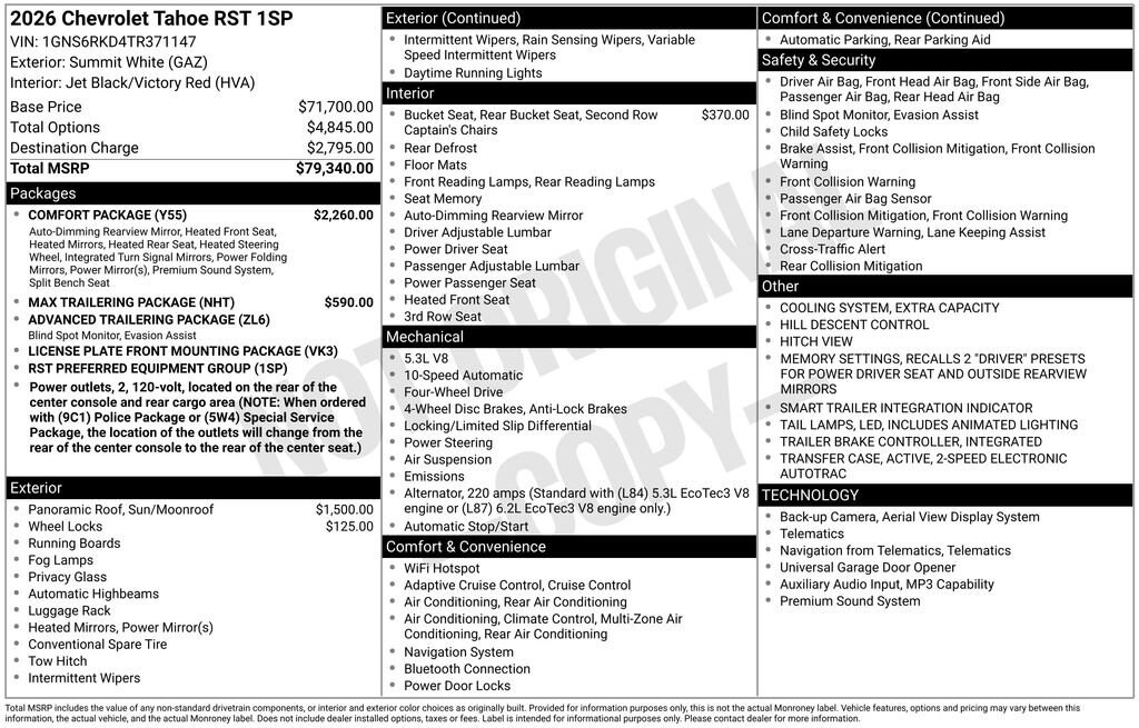 New 2026 Chevrolet Tahoe RST SUV