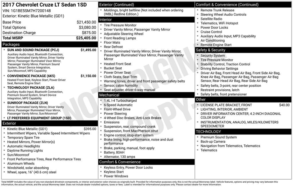 Used 2017 Chevrolet Cruze LT Car