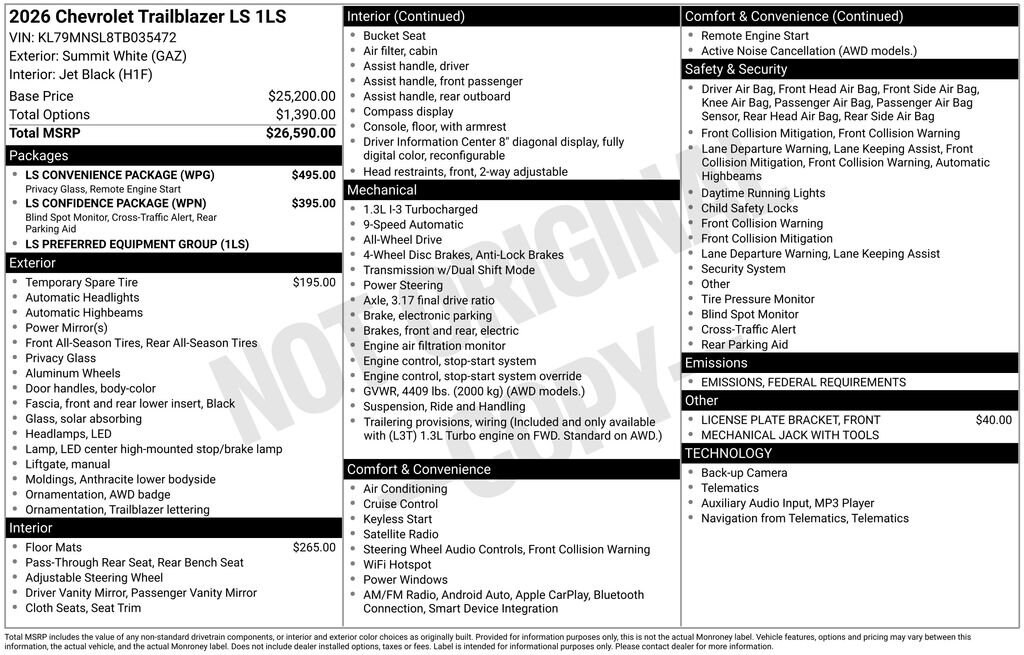 New 2026 Chevrolet Trailblazer LS SUV
