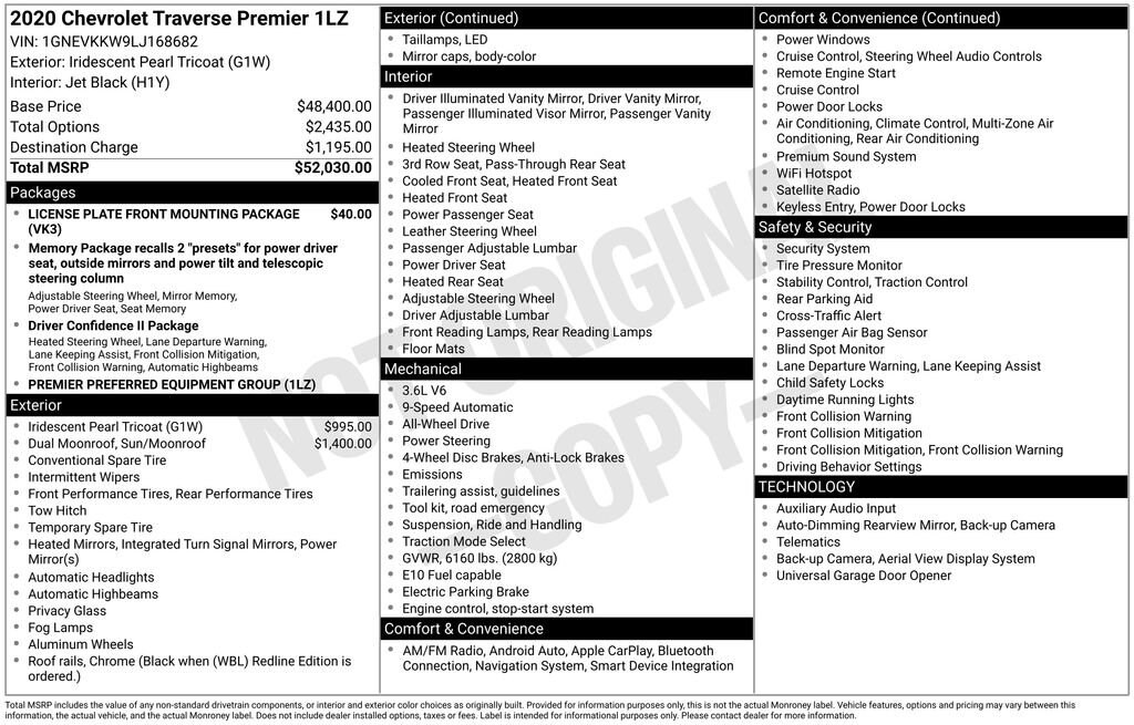 Used 2020 Chevrolet Traverse Premier SUV