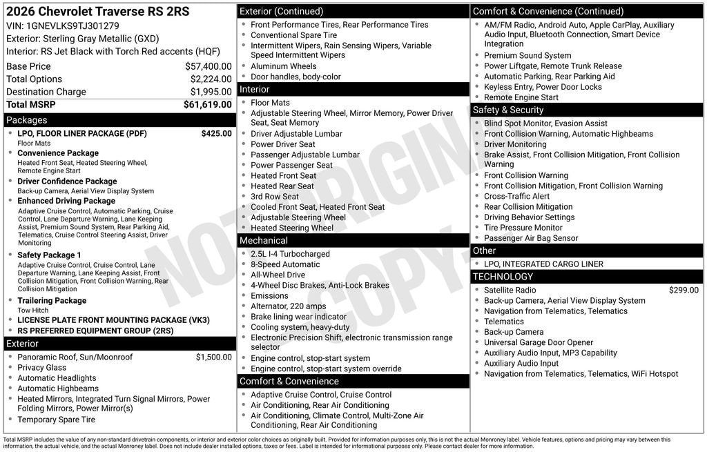 New 2026 Chevrolet Traverse RS SUV