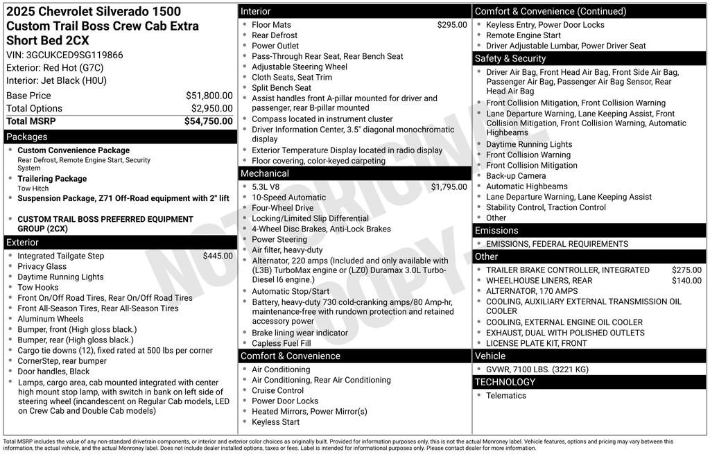 New 2025 Chevrolet Silverado 1500 Custom Trail Boss Truck