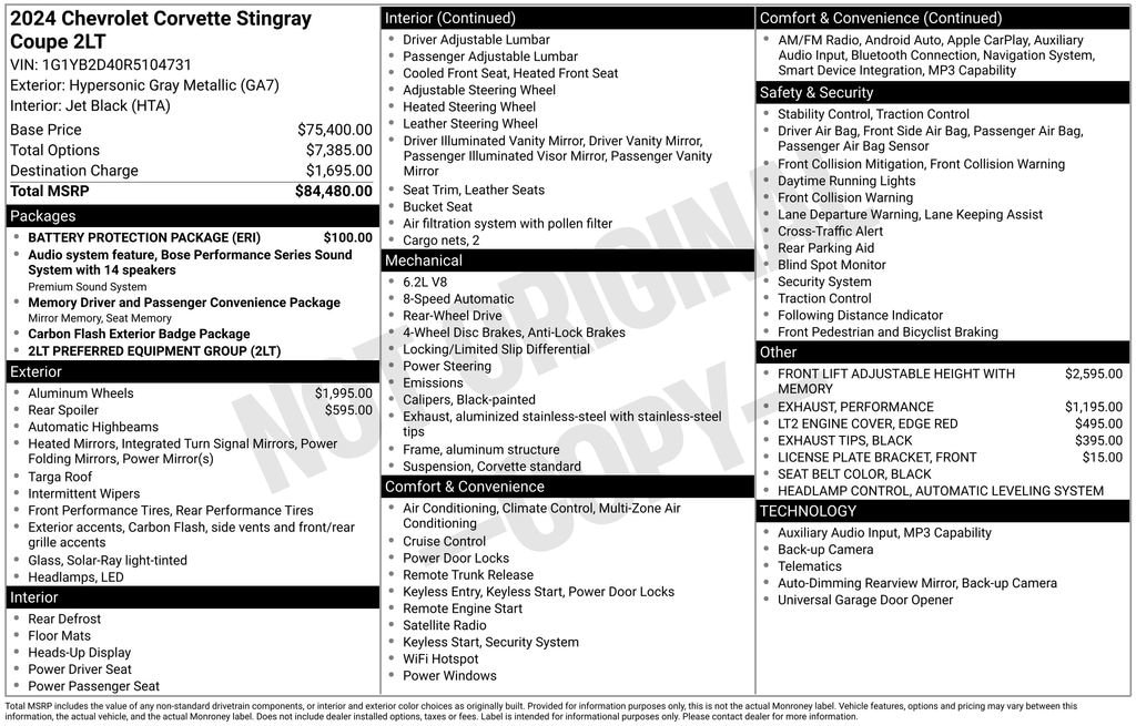 Used 2024 Chevrolet Corvette Stingray 2LT Performance