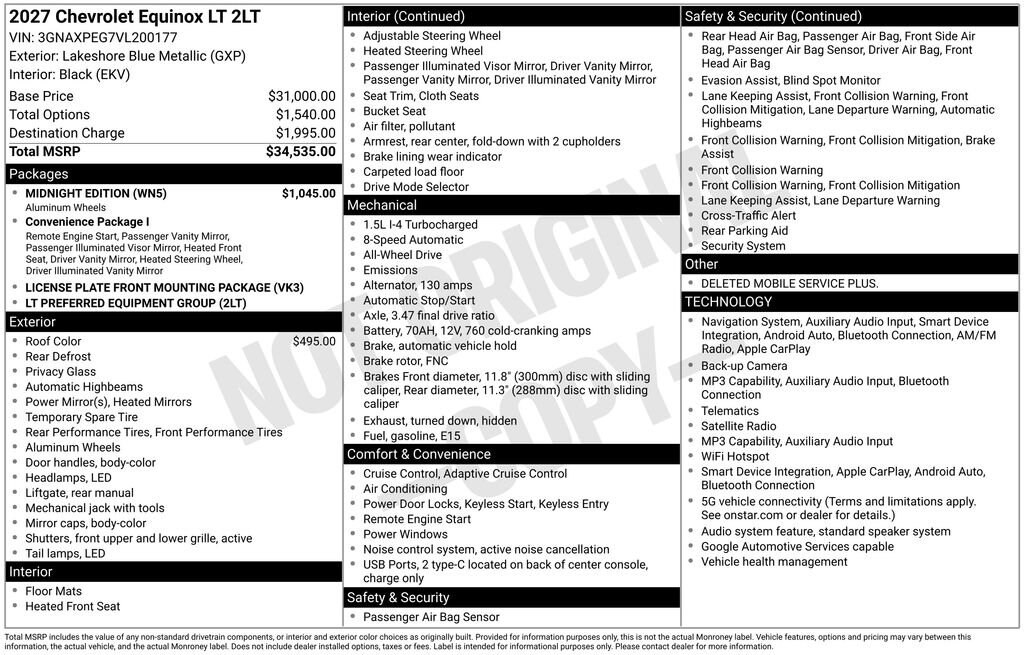 New 2027 Chevrolet Equinox LT SUV