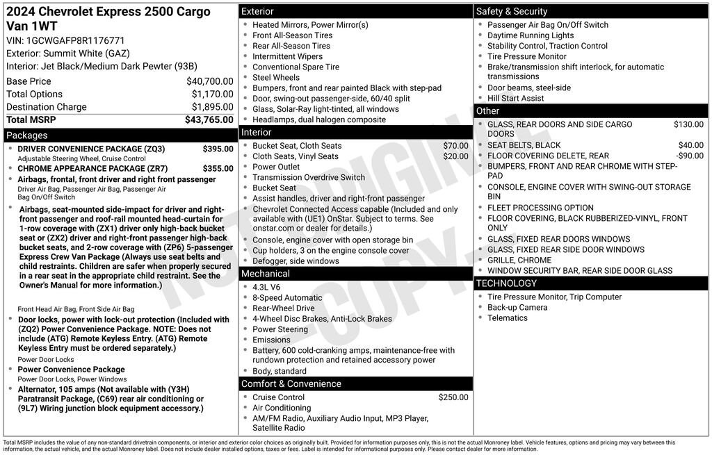 Used 2024 Chevrolet Express Cargo 2500 WT Van