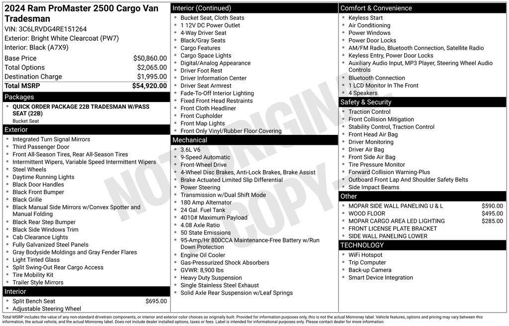 Used 2024 Ram Promaster Cargo Van Tradesman