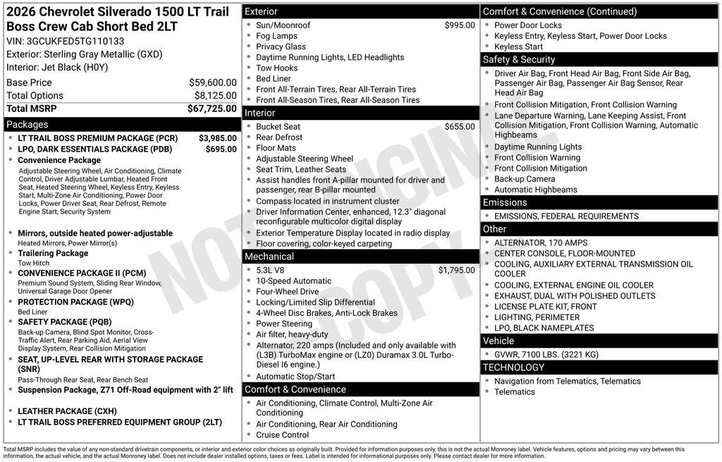 New 2026 Chevrolet Silverado 1500 LT Trail Boss Truck