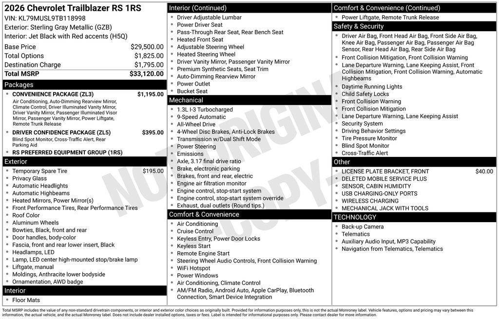 New 2026 Chevrolet Trailblazer RS SUV