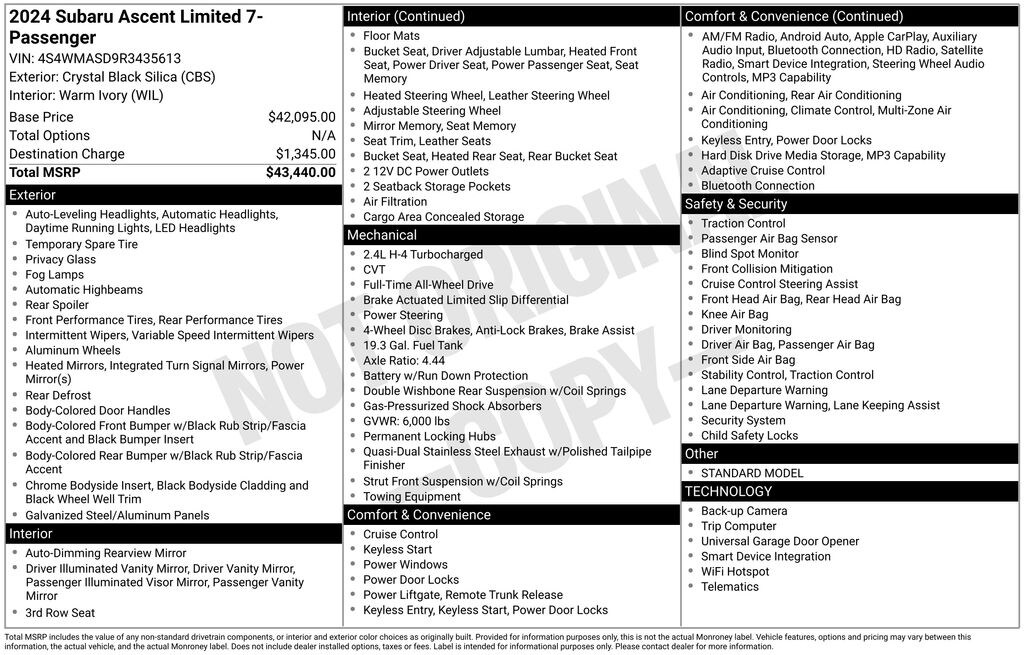 Used 2024 Subaru Ascent Limited 7-Passenger SUV