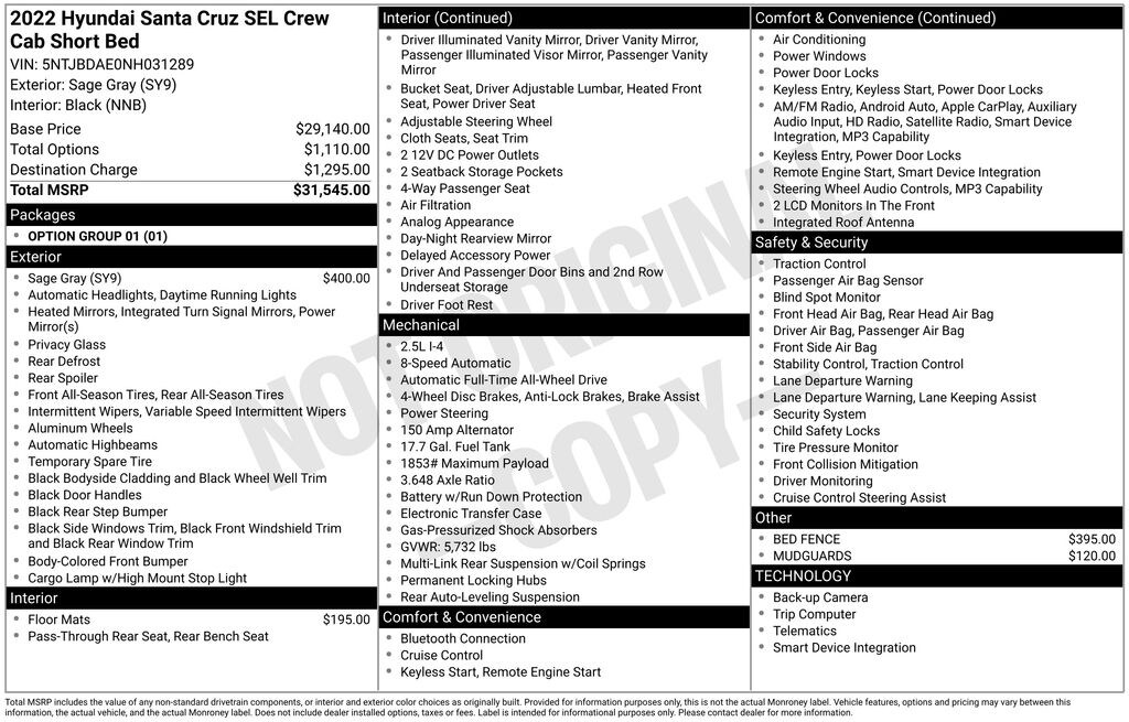 Used 2022 Hyundai Santa Cruz 2.5L SEL Truck Crew Cab