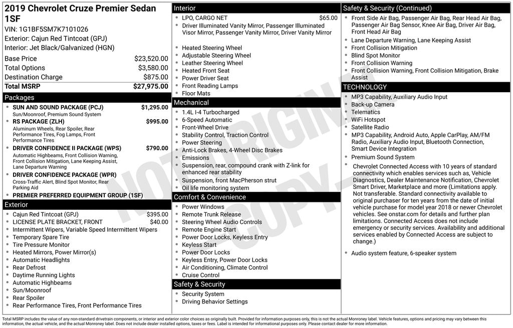Used 2019 Chevrolet Cruze Premier Sedan
