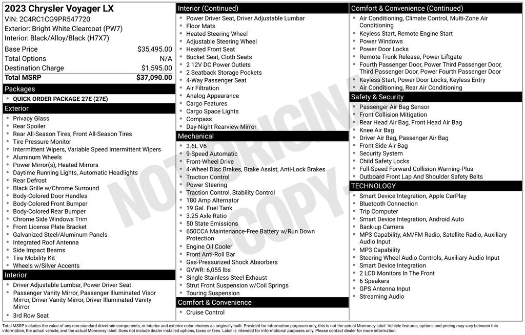 Used 2023 Chrysler Voyager LX Van Passenger Van