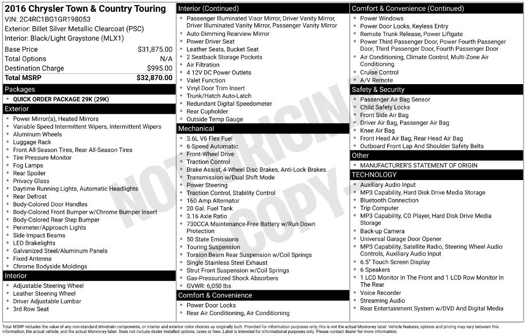 Used 2016 Chrysler Town & Country Touring with VIN 2C4RC1BG1GR198053 for sale in Newton, IA