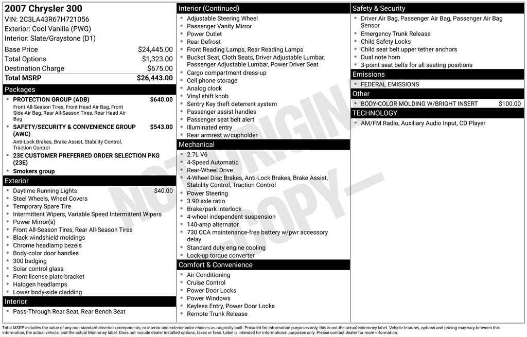 Used 2007 Chrysler 300 Base Sedan